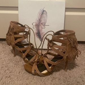 Tan tie-up Jessica Simpson sandal. Never worn